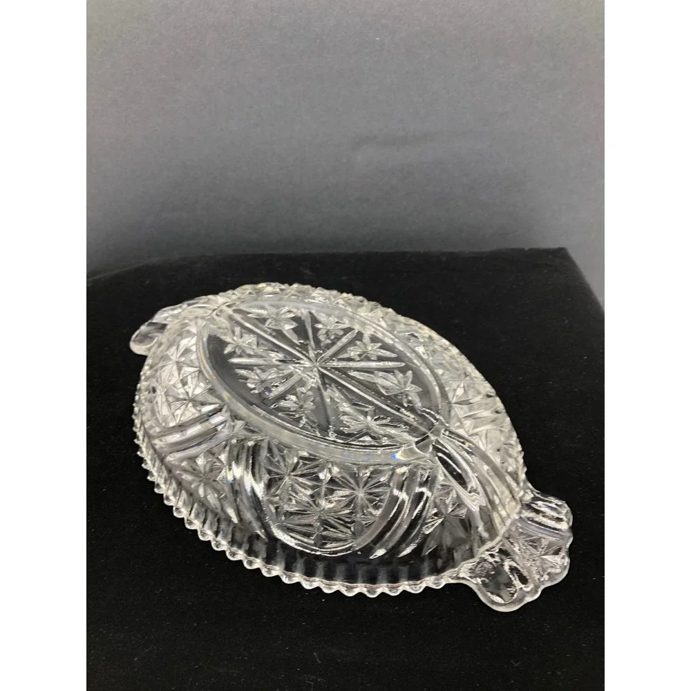 Vintage Clear Pressed Glass Divided Relish Dish Starburst Oval Serving Tray 10